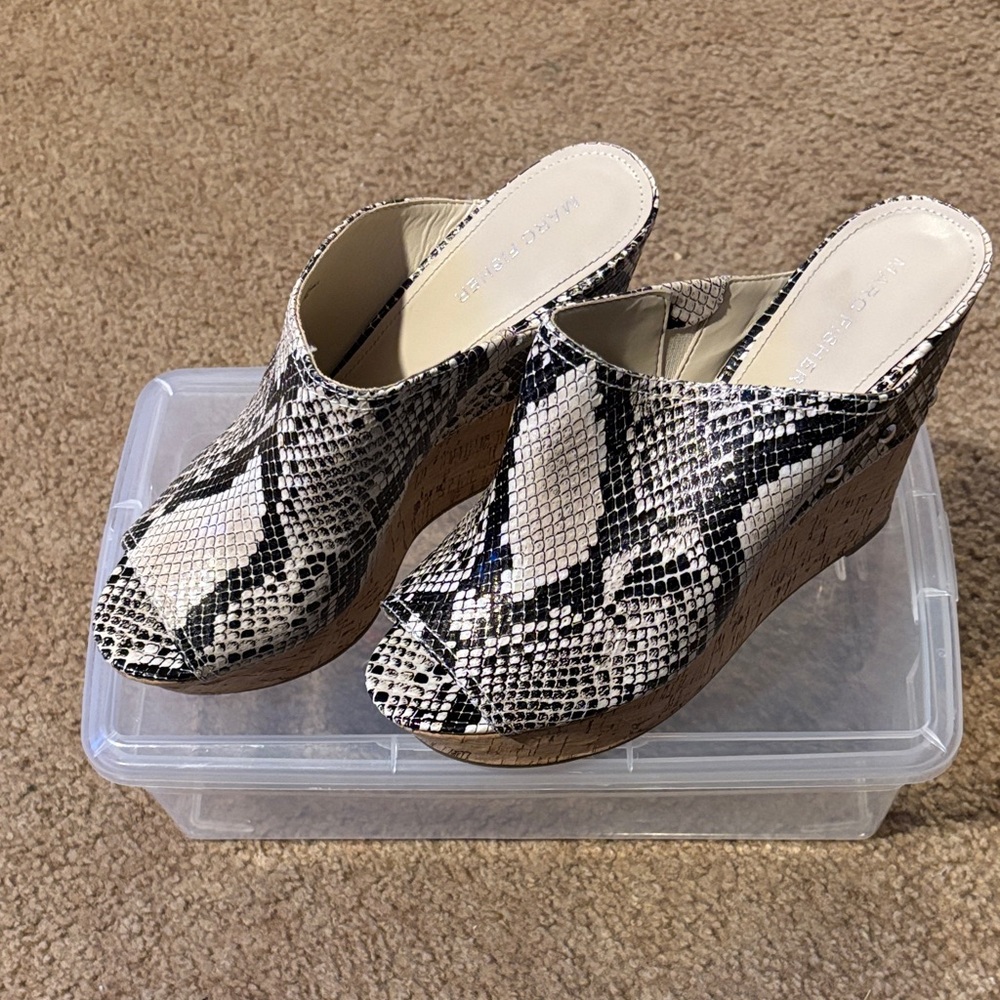 Snakeskin Wedge Mules